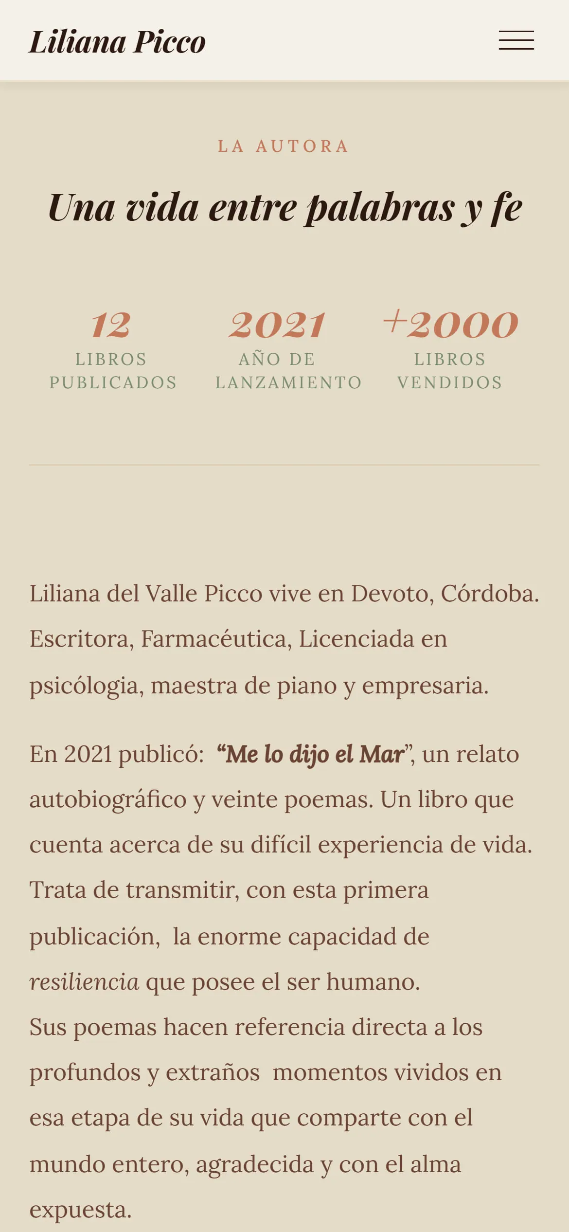 Sección de la autora en mobile