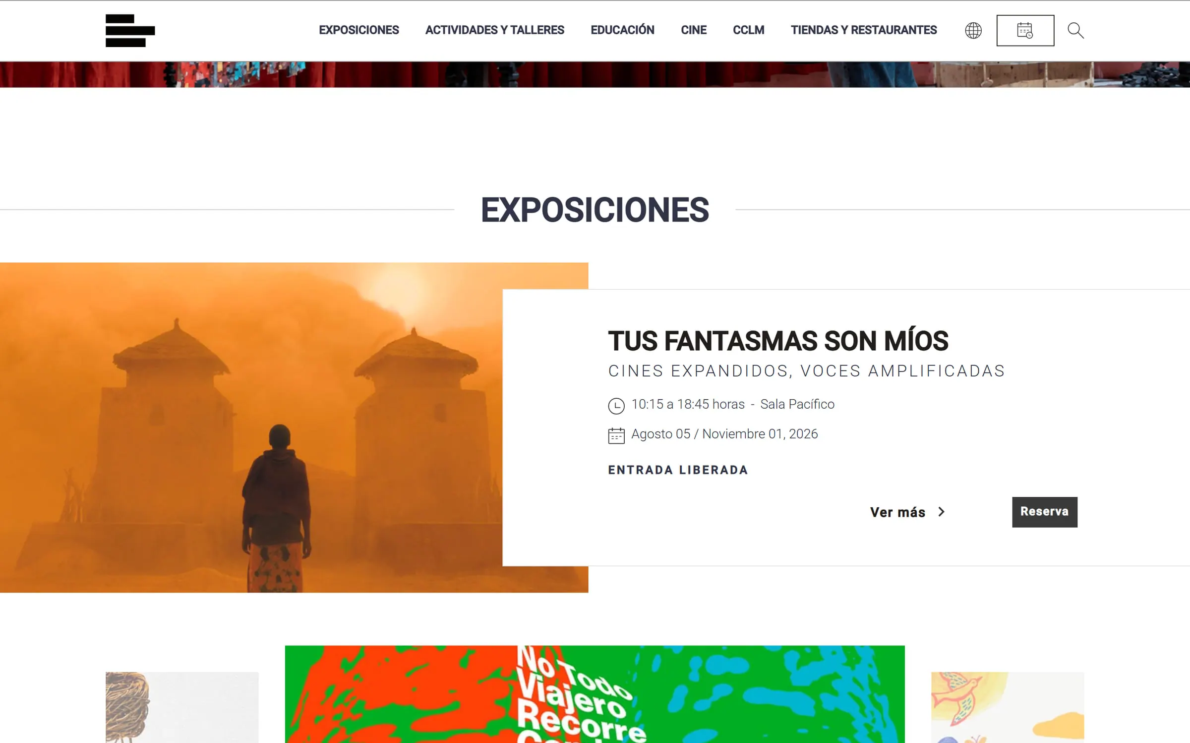 Listado de exposiciones con botón de reserva