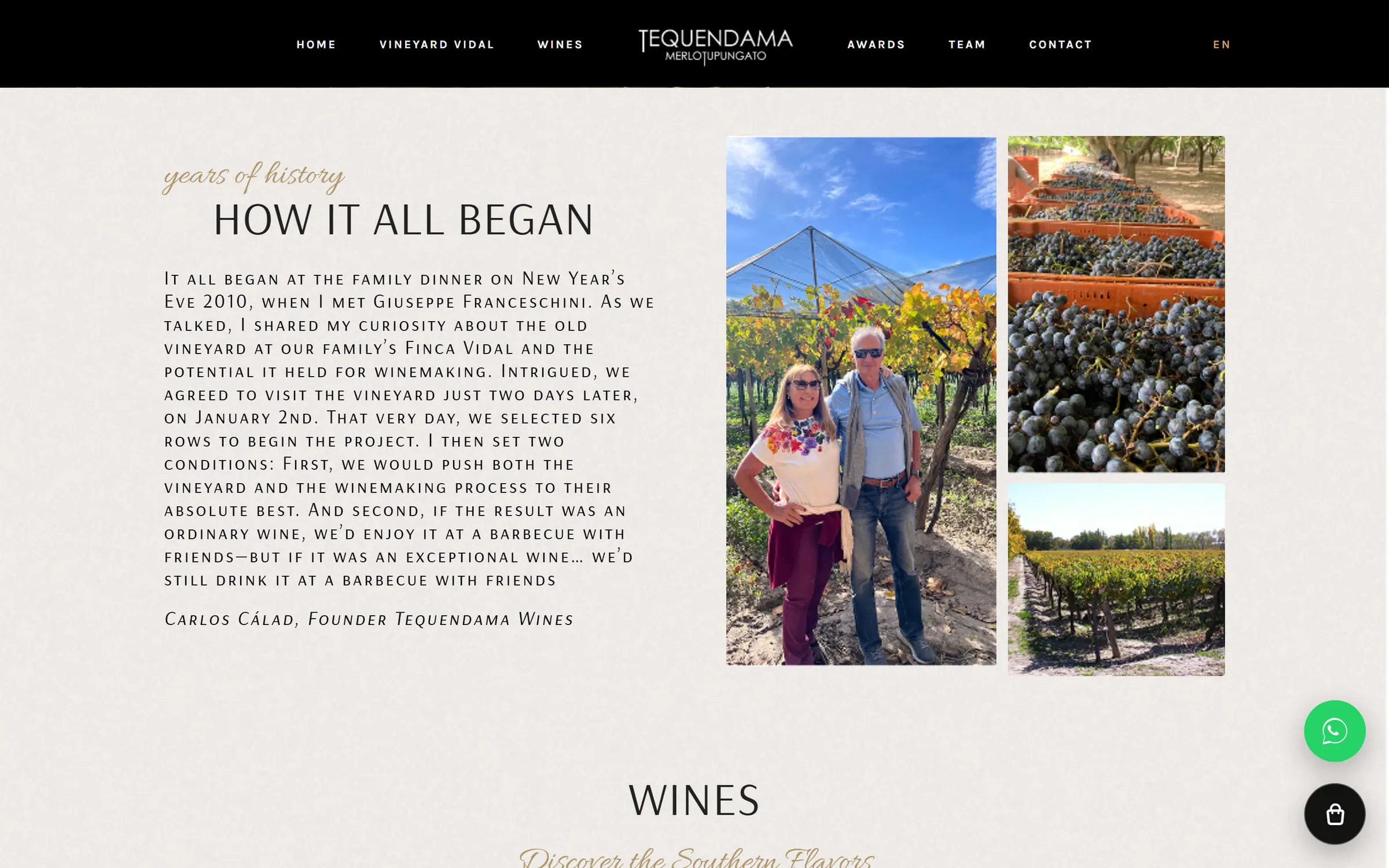 Sección con la historia de la bodega